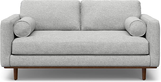 SIMPLIHOME Morrison Mid-Century Modern 72 inch Wide Sofa with Ottoman Set in Mist Grey Tightly Woven Performance Fabric for the Living Room and Family Room