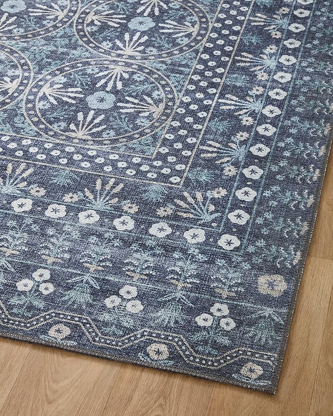 Loloi Rifle Paper Co. Maison Collection MAO-03 Rosette Blue 2'-3" x 3'-9", .19" Pile Height, Accent Rug