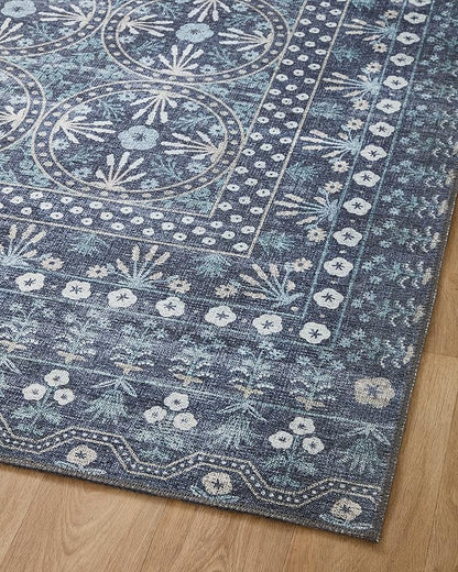 Loloi Rifle Paper Co. Maison Collection MAO-03 Rosette Blue 2'-3" x 3'-9", .19" Pile Height, Accent Rug