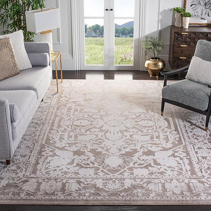 SAFAVIEH Area Rug 8' Square - Reflection Collection - Large - Beige & Cream, Non-Shedding & Easy Cleaning, Ideal for Living Room, Bedroom, Dining Space (RFT665A)
