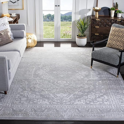 SAFAVIEH Area Rug 8x10 - Reflection Collection - Large - Light Grey & Cream, Non-Shedding & Easy Cleaning, Ideal for Living Room, Bedroom, Dining Space (RFT668G)