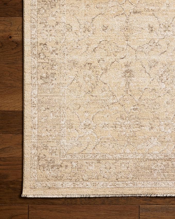 Loloi Chris Loves Julia Palma Collection PLM-10 Wheat/Bark 5'-3" x 7'-6" Fringe Area Rug Vintage Style Boho Living Room Bedroom Carpet