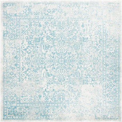 SAFAVIEH Evoke Collection Area Rug - 5'3" Square, Ivory & Aqua, Distressed Design, Non-Shedding & Easy to Clean, Ideal for Living Room, Bedroom, Dining Space (EVK256J)