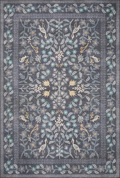 Loloi Rifle Paper Co. Maison Collection MAO-01 Nightingale Black 3'-0" x 3'-0" Round, .19" Pile Height, Accent Rug
