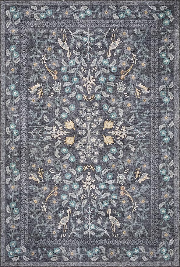 Loloi Rifle Paper Co. Maison Collection MAO-01 Nightingale Black 2'-6" x 9'-6", .19" Pile Height, Runner Rug