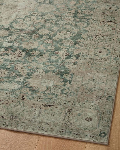 Loloi Magnolia Home by Joanna Gaines Sinclair Collection SIN-05 Jade/Sand 2'-3" x 3'-9", .25" Pile Height, Machine Washable, Accent Rug