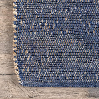 nuLOOM 2'6" x 8' Elfriede Jute & Cotton Hand Woven Area Rug, Blue, Solid Rustic Farmhouse Style, Weaved Design, Natural Fiber, For Bedroom, Living Room, Dining Room, Hallway, Office, Entryway
