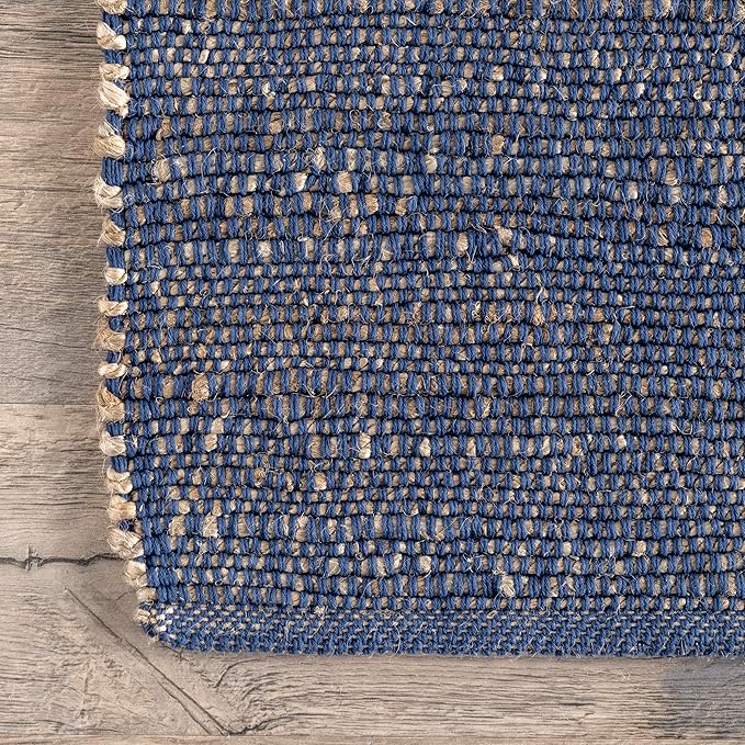 nuLOOM 5x8 Elfriede Jute & Cotton Hand Woven Area Rug, Blue, Solid Rustic Farmhouse Style, Weaved Design, Natural Fiber, For Bedroom, Living Room, Dining Room, Hallway, Office, Entryway