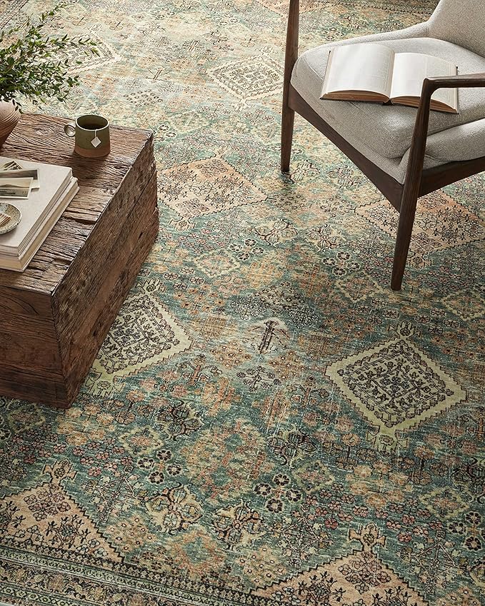 Loloi Magnolia Home by Joanna Gaines Sinclair Collection SIN-03 Turquoise/Multi 7'-6" x 9'-6", .25" Pile Height, Machine Washable, Area Rug