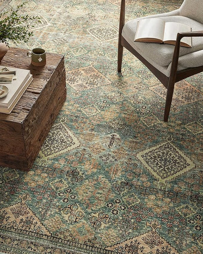 Loloi Magnolia Home by Joanna Gaines Sinclair Collection SIN-03 Turquoise/Multi 7'-6" x 9'-6", .25" Pile Height, Machine Washable, Area Rug