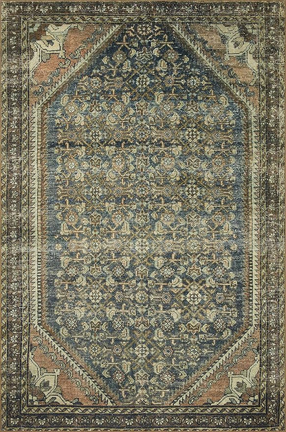 Loloi Magnolia Home by Joanna Gaines Banks Collection BAN-02 Denim/Clay 2'-0" x 5'-0" .13" Pile Height, Machine Washable, Accent Rug