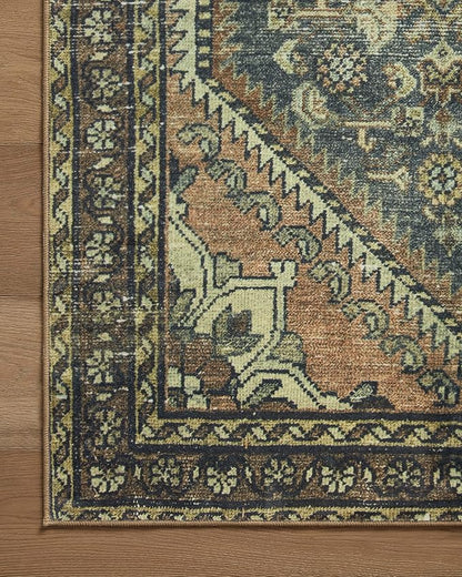 Loloi Magnolia Home by Joanna Gaines Banks Collection BAN-02 Denim/Clay 2'-0" x 5'-0" .13" Pile Height, Machine Washable, Accent Rug