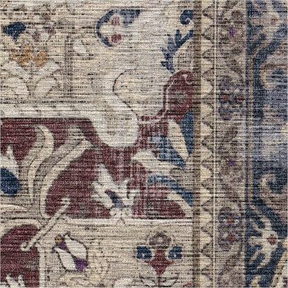 RUGGABLE Washable Vintage Area Rug – Kamran Royal Blue 8x10, Stain-Resistant, Non-Slip – Large Machine Washable Rugs for Living Room, Bedroom, Hallway, Entryway & Office–with Cushioned Pad