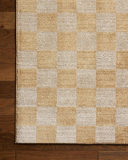 Loloi Chris Loves Julia Calvin Collection CLV-01 Apricot/Ivory 2'-7" x 10'-0" Runner Rug Checkered Neutral Soft Living Room Bedroom Carpet
