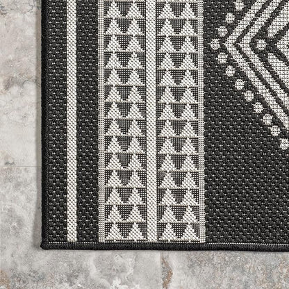 nuLOOM 6' 7" x 9' Outdoor Tribal Geometric Area Rug, Stain Resistant, Weather Resistant, High Traffic, Patio, Balcony, Outside, Ranya Black