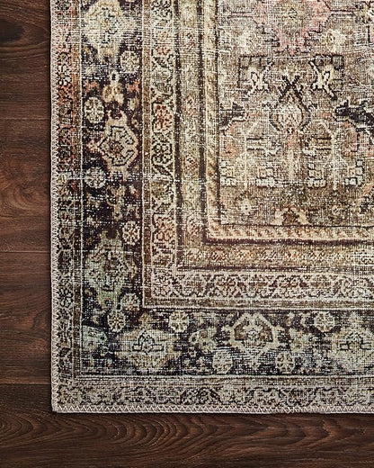 Loloi Layla Collection LAY-03 Olive/Charcoal 2'-0" x 5'-0" .13" Thick Accent Rug, Soft, Durable, Vintage Inspired, Distressed, Low Pile, Non-Shedding, Easy Clean, Printed, Living Room Rug