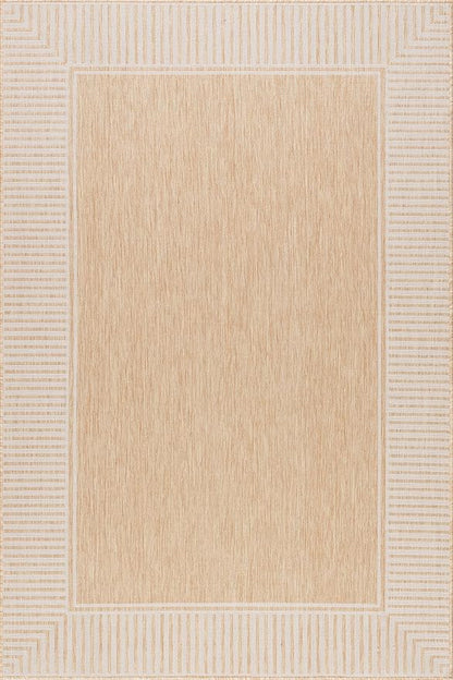 nuLOOM 4x6 Outdoor/Indoor Asha Area Rug, Tan, Casual Design with Striped Border, Stain Resistant, Highly Durable, for Patio, Balcony, Bedroom, Living Room, Dining Room, Bathroom
