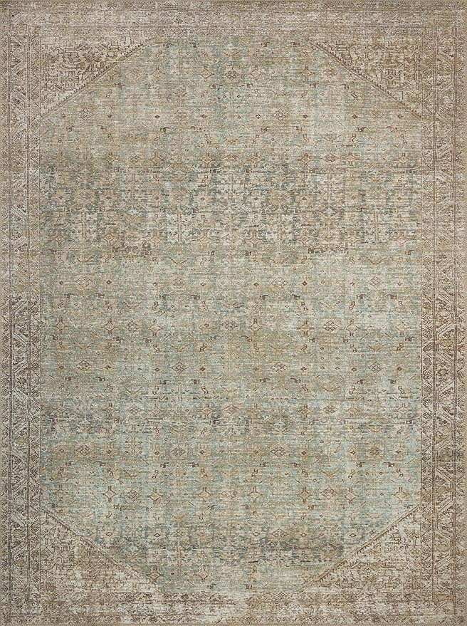 Loloi Amber Lewis Cambria Collection CBR-05 Aqua/Natural 2'-6" x 12'-0" Runner Rug Jute, Neutral, Vintage Style, Antique Tone, Living, Bedroom, Dining, Carpet