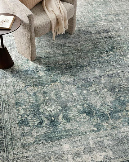 Loloi Magnolia Home by Joanna Gaines Banks Collection BAN-03 Blue/Lagoon 5'-0" x 7'-6", .13" Pile Height, Machine Washable, Area Rug