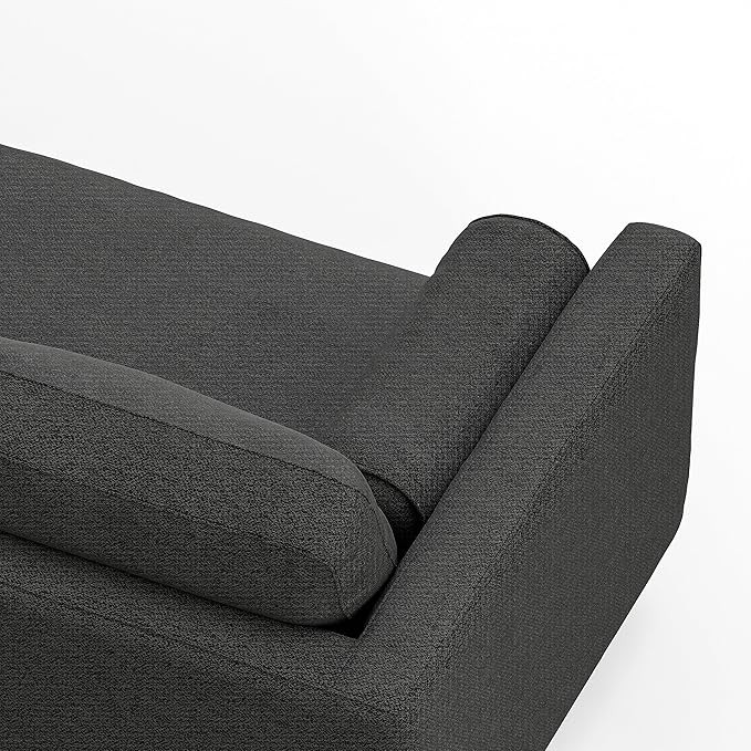 SIMPLIHOME Morrison 89-inch Wide Sofa in Charcoal Grey Woven-Blend Fabric, Handcrafted Mid-Century Modern Couch for Living Room or Family Room, Single Bench Cushion, Bolster Pillows