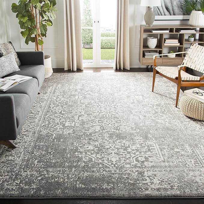 SAFAVIEH Area Rug 11x15 - Evoke Collection - Large - Grey & Ivory, Distressed Design, Non-Shedding & Easy Cleaning, Ideal for Living Room, Bedroom, Dining Space (EVK256D)