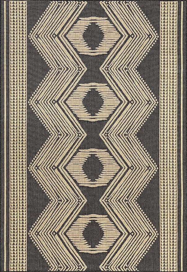 nuLOOM 8' x 10' Outdoor Tribal Geometric Area Rug, Stain Resistant, Weather Resistant, High Traffic, Patio, Balcony, Outside, Ranya Dark Grey