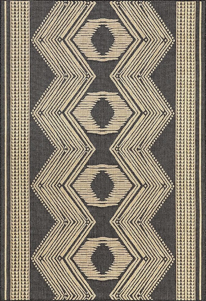 nuLOOM 2' x 3' Outdoor Tribal Geometric Area Rug, Stain Resistant, Weather Resistant, High Traffic, Patio, Balcony, Outside, Ranya Dark Grey