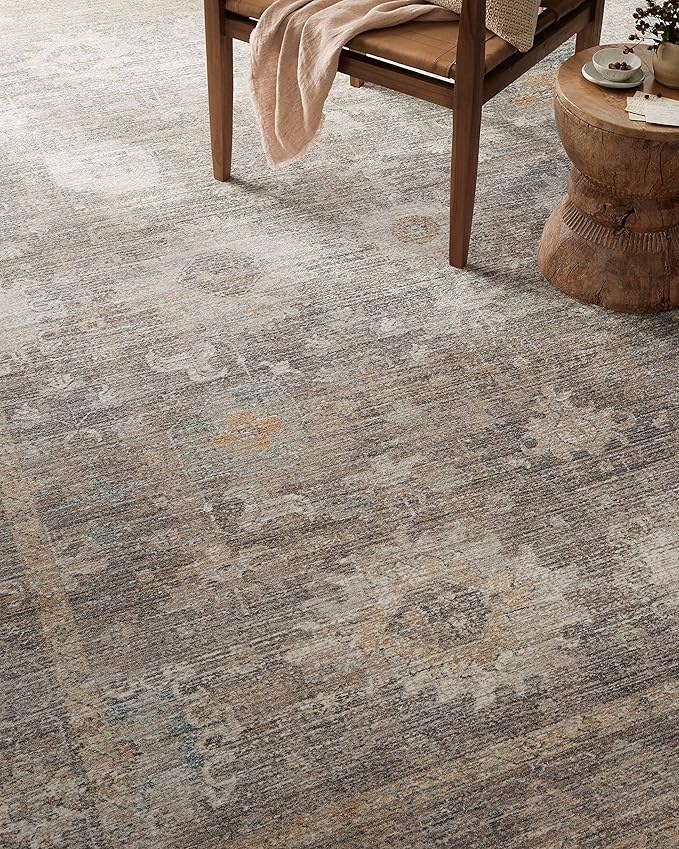 Loloi Magnolia Home by Joanna Gaines Millie Collection MIE-05 Stone/Natural 9'-6" x 9'-6", .25" Pile Height, Round Area Rug