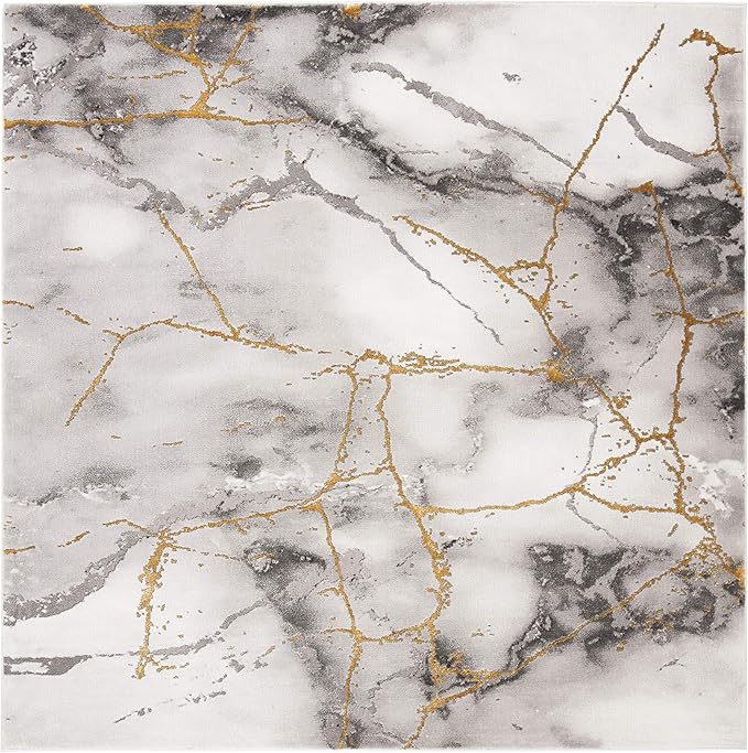 SAFAVIEH Craft Collection Area Rug - 6'7" Square, Grey & Gold, Modern Abstract Design, Non-Shedding & Easy Care, Ideal for High Traffic Areas in Living Room, Bedroom (CFT877F)