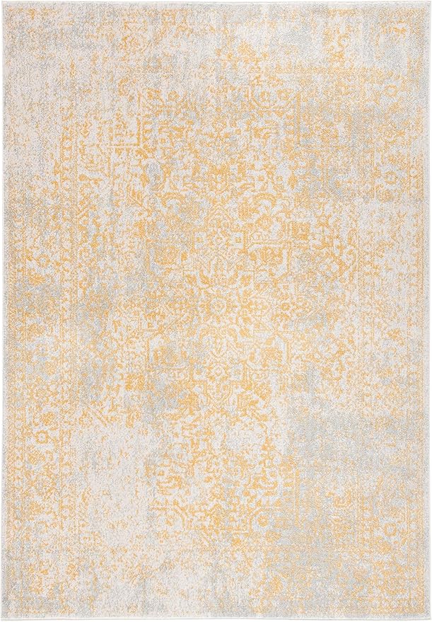 SAFAVIEH Evoke Collection 6'7" x 9' Ivory/Gold EVK256B Oriental Distressed Non-Shedding Living Room Bedroom Dining Home Office Area Rug