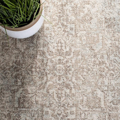 SAFAVIEH Evoke Collection 6'7" Round Ivory / Taupe EVK256E Oriental Distressed Non-Shedding Dining Room Entryway Foyer Living Room Bedroom Area Rug