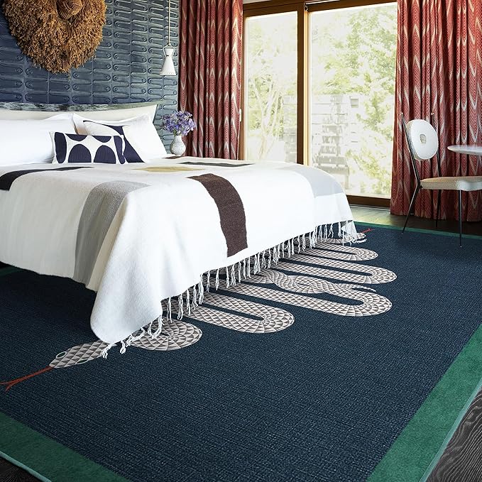 RUGGABLE x Jonathan Adler Machine Washable Modern Area Rug – Venom Sapphire 8x10, Stain-Resistant, Non-Slip – Large Rugs for Living Room, Bedroom, Hallway, Entryway & Office–with Standard Pad