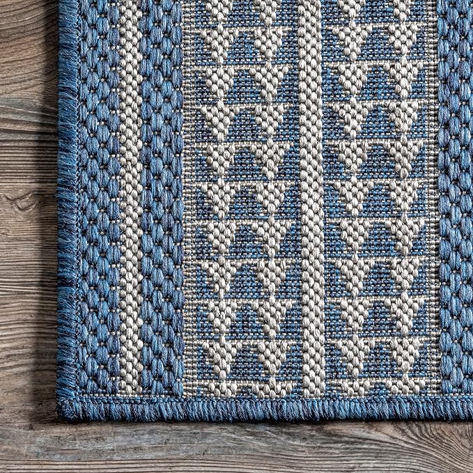 nuLOOM 8' x 10' Outdoor Tribal Geometric Area Rug, Stain Resistant, Weather Resistant, High Traffic, Patio, Balcony, Outside, Ranya Blue