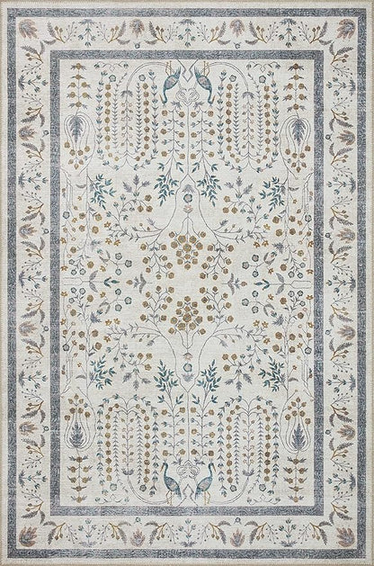 Loloi Rifle Paper Co. Maison Collection MAO-05 Wisteria Cream 5'-0" x 5'-0", .19" Pile Height, Round Area Rug