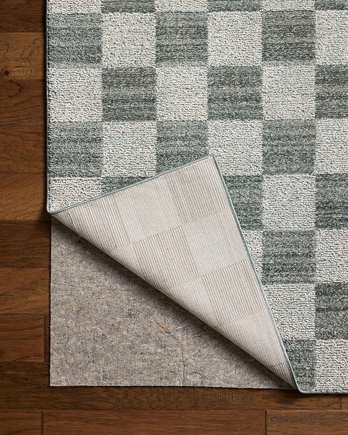 Loloi Chris Loves Julia Calvin Collection CLV-01 Blue/Ivory 6'-3" x 9'-6" Area Rug Checkered Neutral Soft Living Room Bedroom Carpet