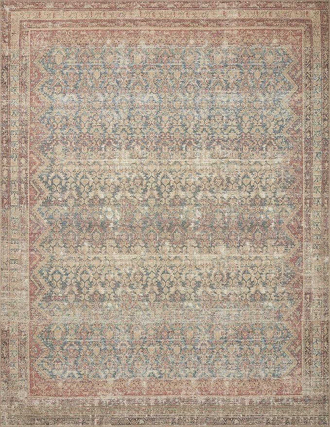 Loloi Angela Rose Aubrey Collection AUB-03 Ocean/Spice 7'-6" x 7'-6", .19" Pile Height, Round Area Rug