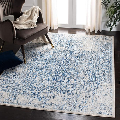 SAFAVIEH Evoke Collection 4' x 6' Ivory / Navy EVK256N Oriental Distressed Non-Shedding Living Room Bedroom Accent Rug