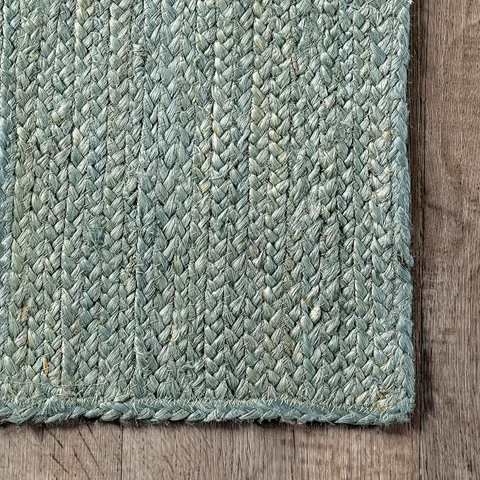 nuLOOM 5x8 Rigo Jute Hand Woven Area Rug, Green, Solid Farmhouse Design, Natural Fiber, For Bedroom, Living Room, Dining Room, Hallway, Office, Kitchen, Entryway