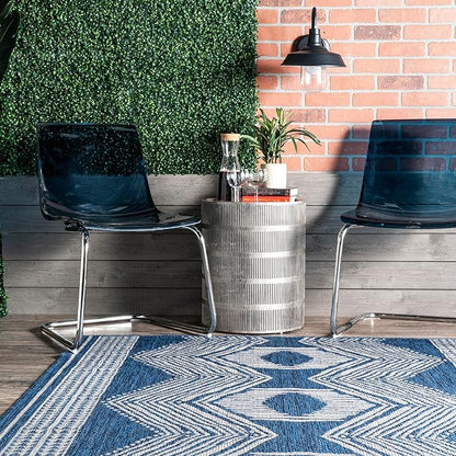 nuLOOM 2' x 3' Outdoor Tribal Geometric Area Rug, Stain Resistant, Weather Resistant, High Traffic, Patio, Balcony, Outside, Ranya Blue
