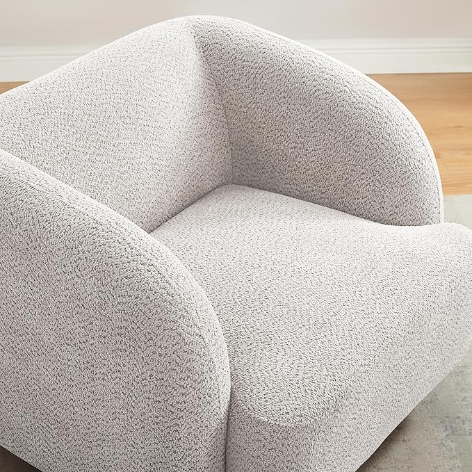 VANOMi Oversized Living Room Chair, Modern Comfy Accent Barrel Chairs, Single Sofa Chair with Wood Legs, Upholstered Armchair for Bedroom, Office, Waiting Room (Camel)