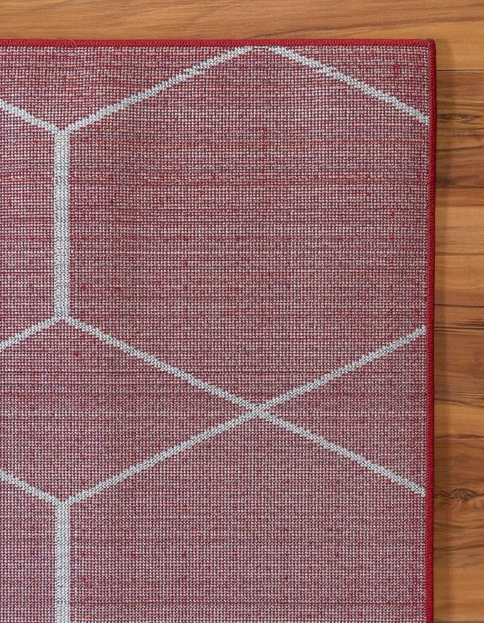 Unique Loom Trellis Frieze Collection Area Rug - Geometric (4' 1" x 6' 1", Red/ Ivory)