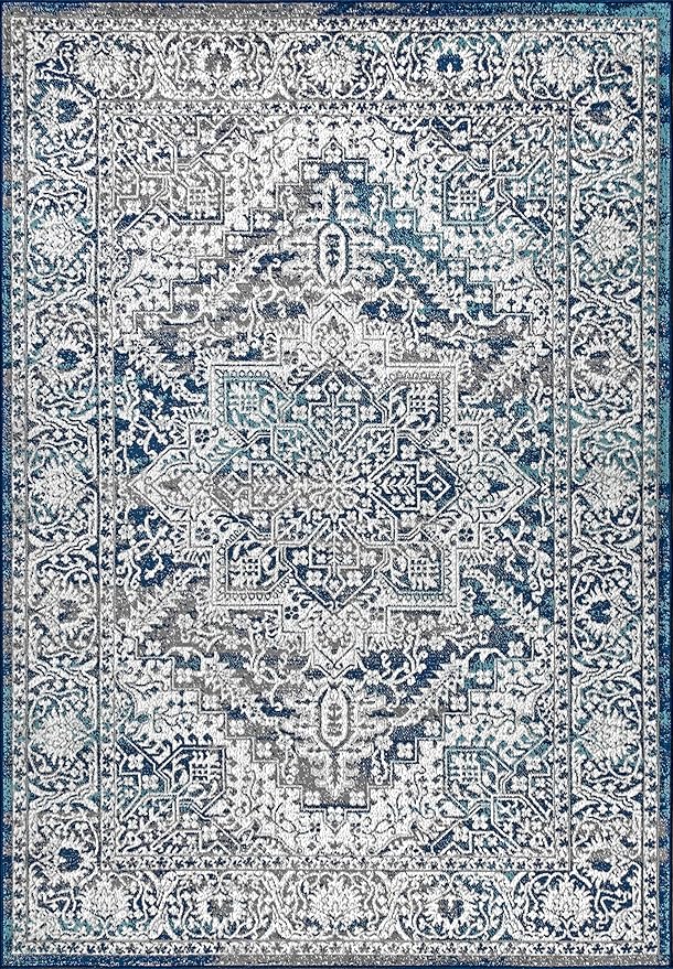 JONATHAN Y Modern Vintage Medallion Navy/Light Gray Indoor Area Rug, 12x18, Country, Floral, Easy-Cleaning for Living Room, Bedroom, Kitchen, Pet Friendly, Non-Shedding (MDP100B-18)