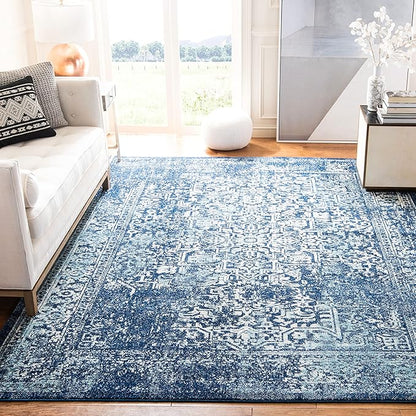 SAFAVIEH Area Rug 8x10 - Evoke Collection - Large - Navy & Ivory, Distressed Design, Non-Shedding & Easy Cleaning, Ideal for Living Room, Bedroom, Dining Space (EVK256A)