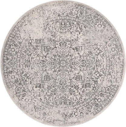 SAFAVIEH Evoke Collection Area Rug - 6'7" Round, Ivory & Grey, Distressed Design, Non-Shedding & Easy to Clean, Ideal for Living Room, Bedroom, Dining Space (EVK256F)
