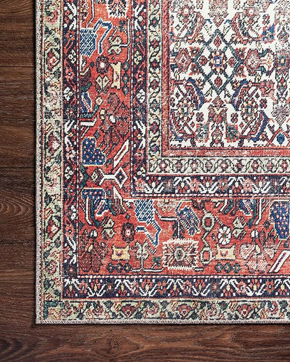 Loloi Layla Collection LAY-12 Ivory/Brick 3'-6" x 5'-6" .13" Thick Accent Rug, Soft, Durable, Vintage Inspired, Distressed, Low Pile, Non-Shedding, Easy Clean, Printed, Living Room Rug