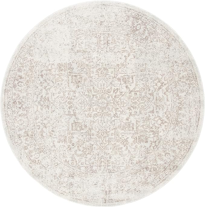 SAFAVIEH Evoke Collection Area Rug - 3' Round, Ivory & Taupe, Distressed Design, Non-Shedding & Easy to Clean, Ideal for Foyer, Bedroom, Accent Space (EVK256E)
