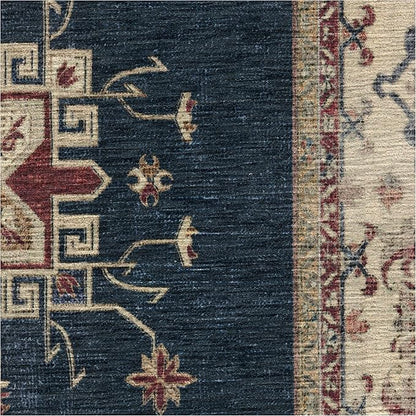 RUGGABLE Washable Vintage Area Rug – Verena Sapphire 2x3, Stain-Resistant, Non-Slip – Small Machine Washable Rugs for Living Room, Bedroom, Hallway, Entryway & Bathroom–with Cushioned Pad