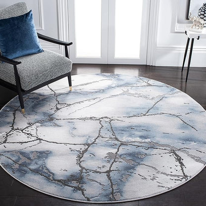 SAFAVIEH Craft Collection 4' Round Grey/Blue CFT877L Modern Abstract Non-Shedding Dining Room Entryway Foyer Living Room Bedroom Area Rug