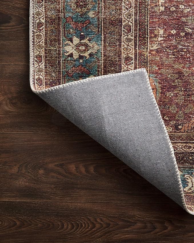 Loloi Layla Collection LAY-01 Brick/Blue 2'-6" x 9'-6" .13" Thick Runner Rug, Soft, Durable, Vintage Inspired, Distressed, Low Pile, Non-Shedding, Easy Clean, Printed, Living Room Rug