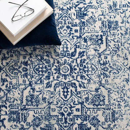 SAFAVIEH Evoke Collection 6'7" x 9' Ivory / Navy EVK256N Oriental Distressed Non-Shedding Living Room Bedroom Dining Home Office Area Rug